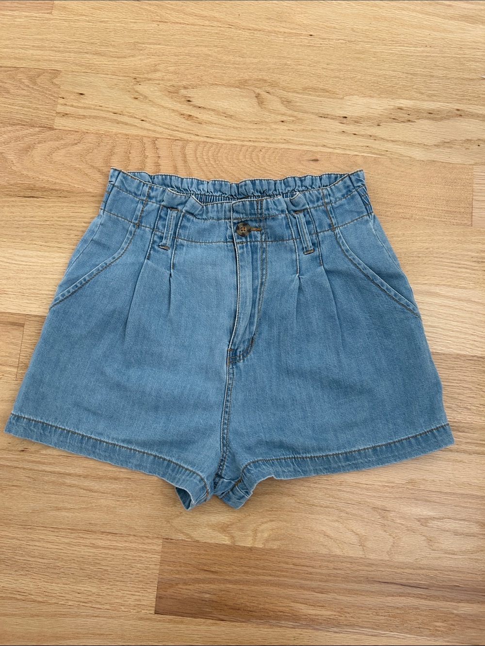 Forever 21 High-Waist Light Blue Denim Shorts with Pleats